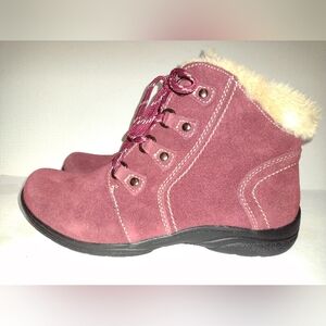 Earth Origins Crowley Suede Leather Ankle Boots Women's 10M Maroon Faux FurTrim